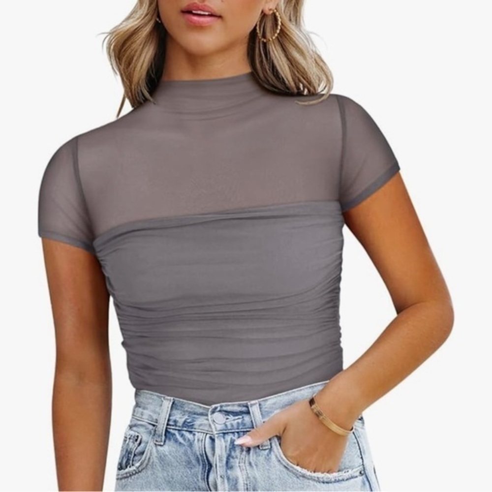 Victoria Leland Designs  suit Sheer Gray Women's Top